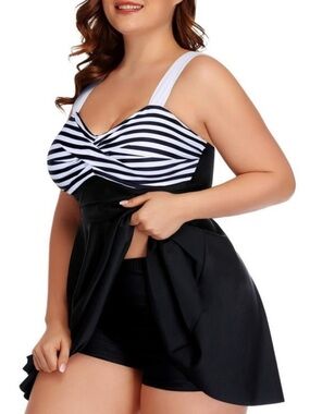 Chama Plus Size Flowy Swimdress Retro Swimsuit Empire Waist Tankini size 2xl